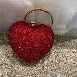 Red Heart-Shaped Crystal Clutch